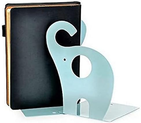 one Pair Cute Cartoon Elephant Nonskid Bookends Art Bookend Metal Bookends (Blue) - Image 3