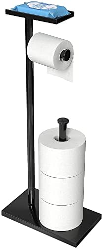 CISILY Black Toilet Paper Holder Stand with Phone Shelf, Bathroom Toliet Decor Decoration. Tissue Roll Free Standing Storage, Rv Accessories, Apartment Restroom Household Home Essentials by CISILYHOMELIFE