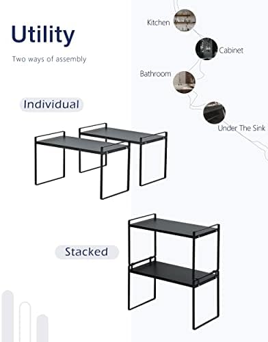 Nxconsu Stackable Cabinet Shelf Organizer 2 Pack, Standard Tall Black - Image 5