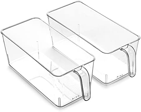 BINO l Plastic Storage Bins l THE HOLDER COLLECTION l 2-Pack, Large Multi-Use Clear Containers for Organizing with Built-in Handles l Pantry Organization & Storage l Kitchen Organizer l Storage Bins by BINO