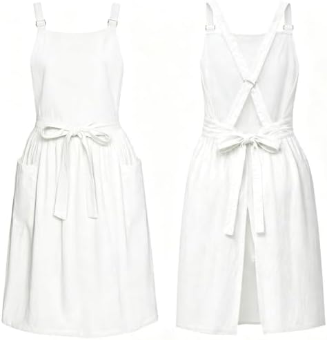 Apron for Women with Pockets Cotton Linen Metal Clip Adjust Kitchen Cooking Baking Gardening Dress Chef Apron by Cityelf
