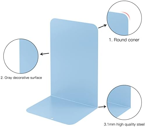 MSDADA Bookends, Book Ends for Book Shelves, Book Ends for Heavy Books,Metal Bookend Supports, Modern Minimalist Style Bookend, Light Blue(4Pairs) - Image 3