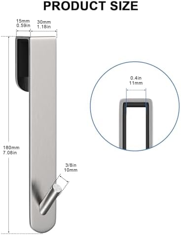 Shower Door Hook, Extended Length Frameless Shower Door Hook (7 Inches), Heavy-Duty Bathrobe Towel Stainless Steel Hook, No Drilling or Adhesive Required, 2-Pack, Silver - Image 4
