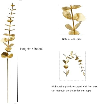 96 Pcs Gold Eucalyptus Stems Faux Greenery Leaves Bulk Artificial Eucalyptus Stems 15 inch with Gold branchs Decor for Wedding Bouquet Centerpiece Home Decoration - Image 2