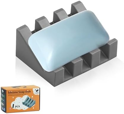 Self Draining Soap Dish Holder,Silicone Soap Dish,for Bathroom,Kitchen, Sponges，Can Extend Soap Life，Keep Soap Bars Dry and Easy Cleaning (Grey,1-Pack) by Coipdfty