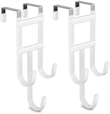 2 Packs Over-the-Door Hooks, Fits 1 1/2 Inch Interior Doors, No Installation Required, 100 Lb Heavy Duty with Rubber Anti-Scratch, Space-Saving Hangers for Bathroom, Bedroom, Kitchen, Office, White by WLCSNG