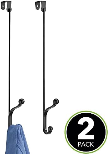 mDesign Metal Modern Over The Door Storage Organizer Rack - Hang Coats, Hoodies, Hats, Scarves, Purses, Leashes, Towels, Robes, Clothing - 17" Tall, 2 Hooks - 2 Pack - Black - Image 2