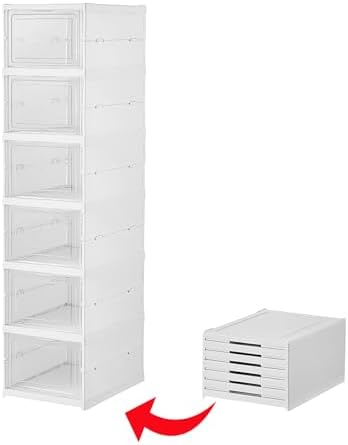 Plastic Shoe Organizer - Stackable and Foldable 6-Tier Shoe Boxes for Closet, Clear and Space-Saving Sneaker Containers, No Assembly Required by FUYUN