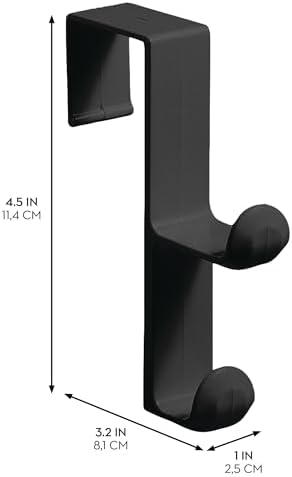 iDesign 3-Pack Over Door Double Hook for Closet, Bathroom, or Dorm, Small Over-The-Door Hanger, Black - Image 3