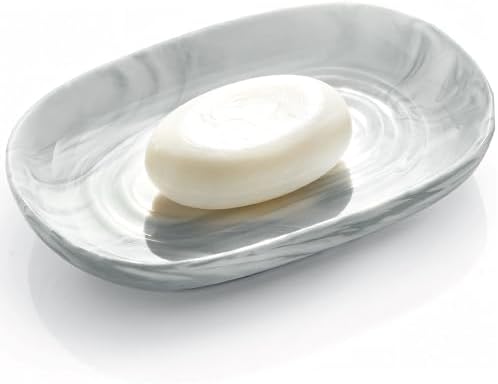 OTHIX Ceramic Soap Dish with Unique Marble Texture as, Decorative Bar Soap Holder for Bathroom and Kitchen, Cute Soap Dishes for Bar Soap, Jewelry, Ring (Gray Texture) by OTHIX