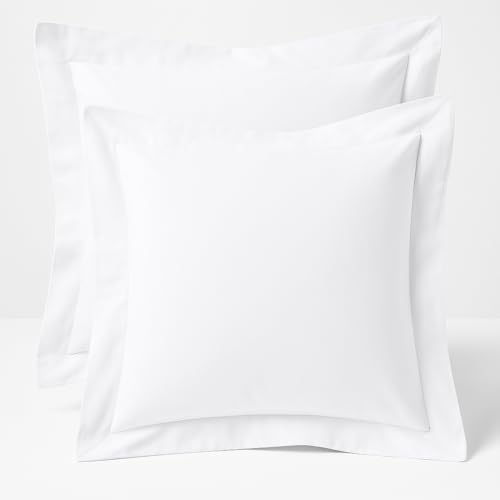 2 Pack Euro Pillow Shams 22x22 – 600 Thread Count 100% Organic Cotton White Square Pillow Covers with 2 Inch Flange, Soft & Smooth Premium Hotel-Quality Pillowcases Set of 2 by Cotton+Metrics+Linen