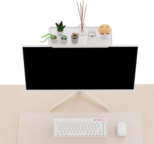 Pixio 12 inch White Monitor Storage Top Shelf - Adjustable Platform, Universal Fit, Holds Up to 13lbs, Works on TV, Flat, Curved Monitors, Storage for Webcams, Clocks, Phone, Figures - Image 2