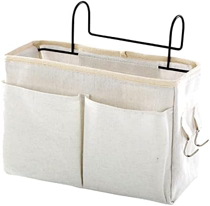 Surblue Bedside Caddy Bedside Storage Bag Hanging Organizer for Bunk, Hospital Beds, Dorm Rooms Bed Rails Camp 4 Pockets and 2 Hooks (White) by SURBLUE