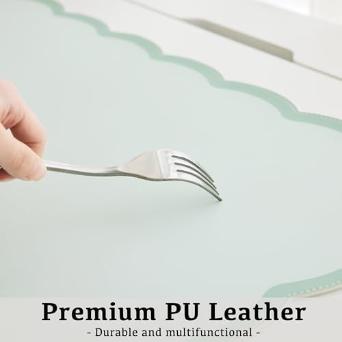 Scalloped Desk Mat, 31.5" x 15.7" Large Cute Aesthetic Desk Accessories, PU Leather Computer Laptop Desk Mouse Keyboard Pad, Desk Writing Mat for Vanity/Work/Home Decor (Sage, 31.5" x 15.7") - Image 4