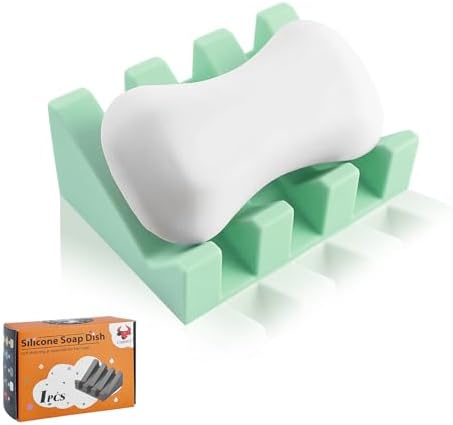 Self Draining Soap Dish Holder,Silicone Soap Dish,for Bathroom,Kitchen, Sponges，Can Extend Soap Life，Keep Soap Bars Dry and Easy Cleaning (Sea Blue,1-Pack) by Coipdfty