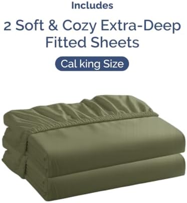 CGK Linens 2 Pack Extra Deep Cal King Fitted Sheets - Sage Green - Image 4