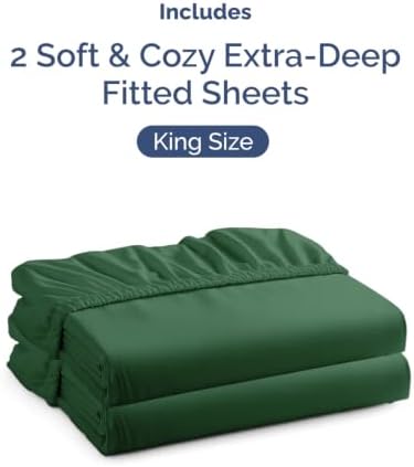 CGK Linens 2 Pack Extra Deep King Fitted Sheets - Emerald Green - Image 4