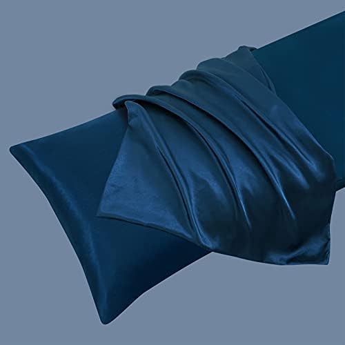 Ersmak Satin Body Pillow Cover, 20x54 Inches Navy Blue Ultra Soft Satin Body Pillow Case for Hair and Skin, Silky Slip Cooling Long Side Pillowcase with Envelope Closure - Image 2