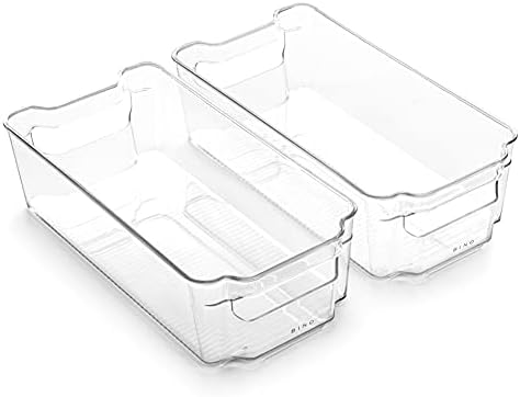 BINO | Stackable Storage Bins, Medium - 2 Pack THE STACKER COLLECTION Clear Plastic Built-In Handles BPA-Free Containers for Organizing Kitchen Pantry Multi-Use Organizer Bins by BINO