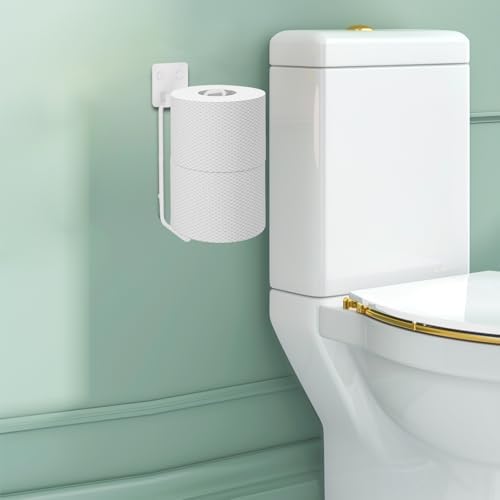 Tokokimo Toilet Paper Storage, Wall Mount Toilet Paper Holder Self Adhesive for 2 Roll Tissue, Over The Tank Toilet Paper Holder Stainless Steel for Bathroom Storage, RV (White 1Pcs) by Tokokimo