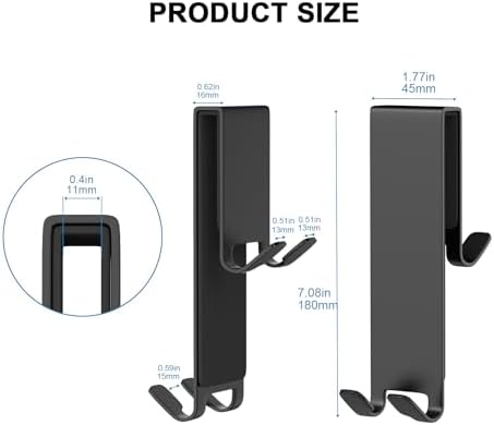 Shower Door Hook, Extended Length Double-Sided Hook for Frameless Shower Doors (7 Inch), Heavy-Duty Stainless Steel Hook for Bathrobes and Towels, No Drilling or Adhesive Required, 2-Pack, Black - Image 4