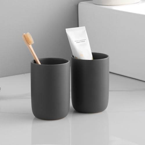 Toothbrush Holders for Bathrooms - 1 Cups Ceramic Toothbrush Toothpaste Holders, Grey Bathroom Tumbler Cups Reusable Toothbrush Mouthwash Cup, Bathroom Counter Organizer. - Image 3