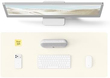 YSAGi Leather Desk Pad Protector, Office Desk Mat, Large Mouse Pad, Non-Slip PU Leather Desk Blotter, Laptop Desk Pad, Waterproof Desk Writing Pad for Office and Home (Cream, 23.6" x 13.8") by YSAGi
