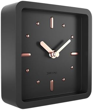 Driini Modern Mid Century Desk & Shelf Clock (Black Rose Gold) - Battery Operated with Silent, Analog Movement – Small Tabletop Clocks for Office – Perfect for Mantle, End Table, Desktop or Nightstand by Driini