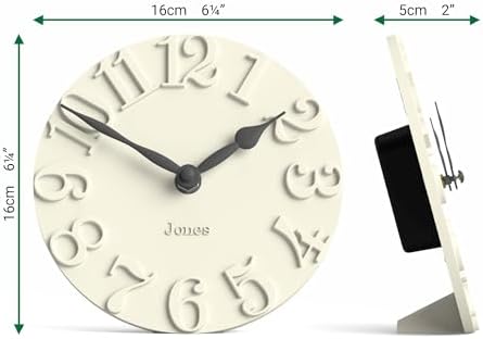 JONES CLOCKS® Hampstead Desk Clock | Freestanding | Pale Cream | Elegant Raised Moulded Numerals | Ideal for Shelf, Mantel, Living Room, Home Office or Bedside - Image 3