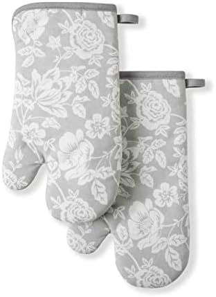 Martha Stewart Floral Vine Oven Mitt 2-Pack Set, Grey, 7"x13" by MarthaStewart