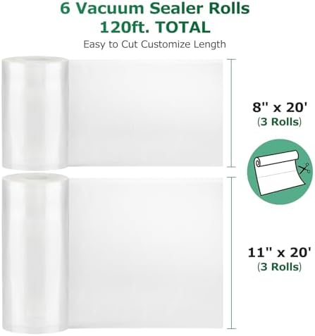FRESKO Vacuum Sealer Bags Food Rolls 6 Packs - 8" x 20' & 11" x 20' - Image 4