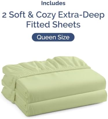 CGK Linens 2 Pack Extra Deep Queen Fitted Sheets - Light Sage Green - Image 4