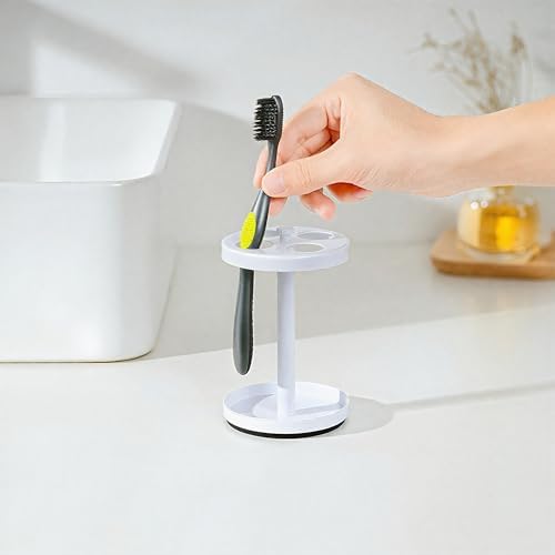 White Stainless Toothbrush Holder Stand: Rustproof Bathroom Countertop Organizer, 4 Ventilated Slots Hold Manual Toothbrushes, Razor - Image 3