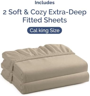 CGK Linens 2 Pack Extra Deep Cal King Fitted Sheets - Heathered Beige - Image 4