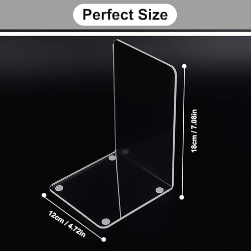 MerryNine Clear Acrylic Book Ends Bookends for Shelves - Image 2