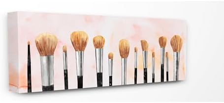 Pink Makeup Brush Glam Still Life, 10 x 24 Inch Canvas Wall Art by StupellIndustries