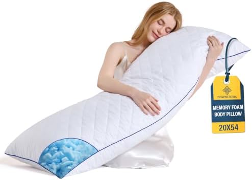 DOWNSTORIA Memory Foam Body Pillow for Adults, Full Long Pillow Insert for Side Sleepers, Breathable Soft Bed Pillows for Sleeping(White, 20 x 54 Inch) by DOWNSTORIA