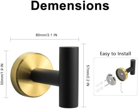NearMoon Bath Towel Hooks- SUS 304 Stainless Steel Robe Hook Holder, Heavy Duty Coat Hook for Bathroom Livingroom Hotel Kitchen Garage, Wall Mounted (Black Gold, 4 Pack) - Image 5