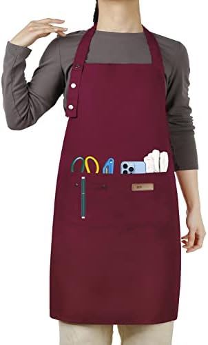 Hongsome Adjustable Button Apron for Women Men Artist Painting Pottery Garden Cooking Kitchen Chef 3 Pockets Waterproof M-XXL by brand