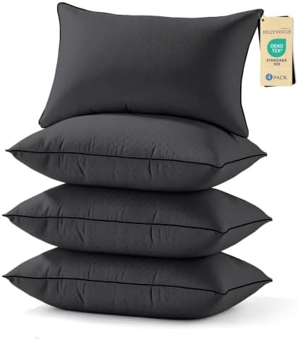 JOLLYVOGUE Black Pillows Standard Size Set of 4, Washable Supportive Firm Full Size Bed Pillows with Oeko-Tex Certified Down Alternative Fill, Luxury Hotel Quality for Side, Back and Stomach Sleepers by JOLLYVOGUE
