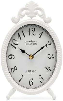 French Style White Table Clock, 10.8-Inch Silent Mantel & Wall Clock by AOROTOE