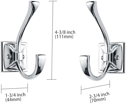 Large Wall Hooks - 2 Pack Polished Chrome Coat Hooks for Hanging Coats, Towels, Robes - 4.35 Inch Double Wall Mounted with Screws for Keys, Bags, Cups, Hats - Image 2