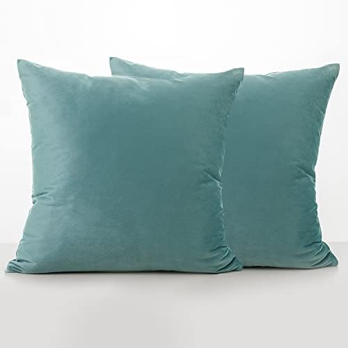 NiNi ALL LightBlue Velvet Throw Pillow Covers 22x22 Pack of 2 Decorative - Image 7
