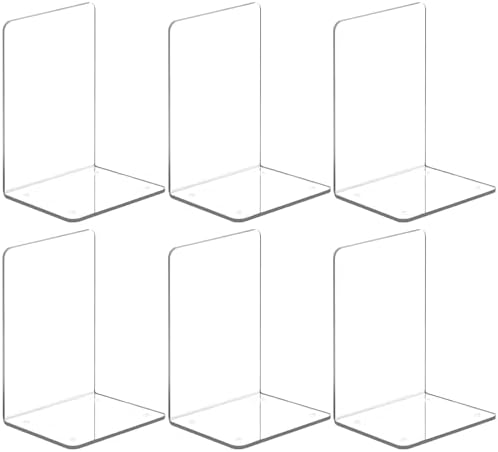 VFINE Acrylic Bookends 6 Pieces, Clear Book Ends for Shelves, Book Holders for Shelves, Transparent Book Dividers for Shelves, Stylish Book Stopper Organizer for Home Office Desktop Supplies by VFINE
