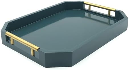 Serving Tray with Polished Metal Handles, Hexagon Coffee Table Tray, Modern Rectangle Decorative Tray, Large Ottoman Tray, Perfect for Storage and Display (Teal Rectangle) - Image 3