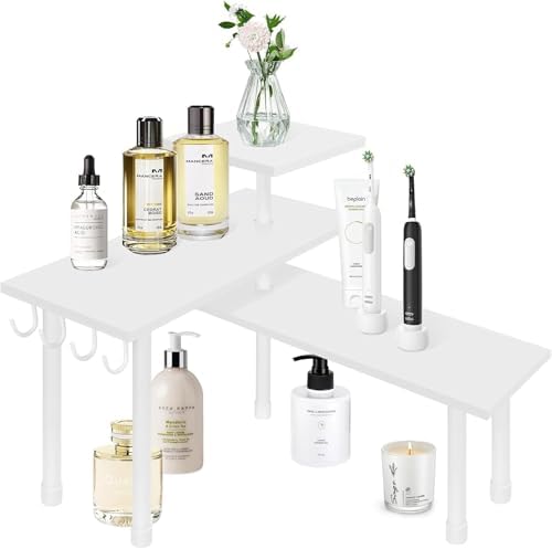 Homode Kitchen Countertop Organizer Corner Shelf, Bathroom Counter Organizers and Storage, 3 Tier Wood Shelf Organizer Space Saver for Make Up, Dresser Table, Desktop, White - Image 4