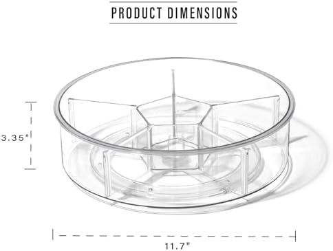 BINO Plastic Round Turntable Organizer with 6 Compartments - Clear | Spinning Divided Turntable Container | Rotating Organizer Storage for Bottle Condiments Fridge Kitchen Counter Pantry Bathroom - Image 2