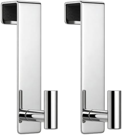HUFEEOH Shower Door Hooks, Heavy Duty Stainless Steel Over The Glass Door Hanger, T Shape Bathroom Towel Robe Coat Rack Hooks, Tool-Free Installation (Fits 1-3/4" Thick Door - T Shape - 2 Pack) by HUFEEOH