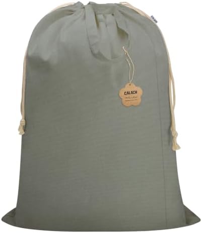 Cotton Canvas Laundry Bag 30"Wx 35"H with Handles Drawstring, CottonGray by CALACH