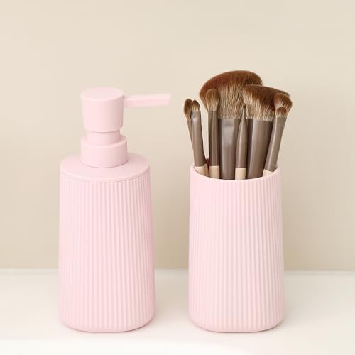 YAUKPH Bathroom Soap Dispenser and Toothbrush Holder Striped Pink - Image 5